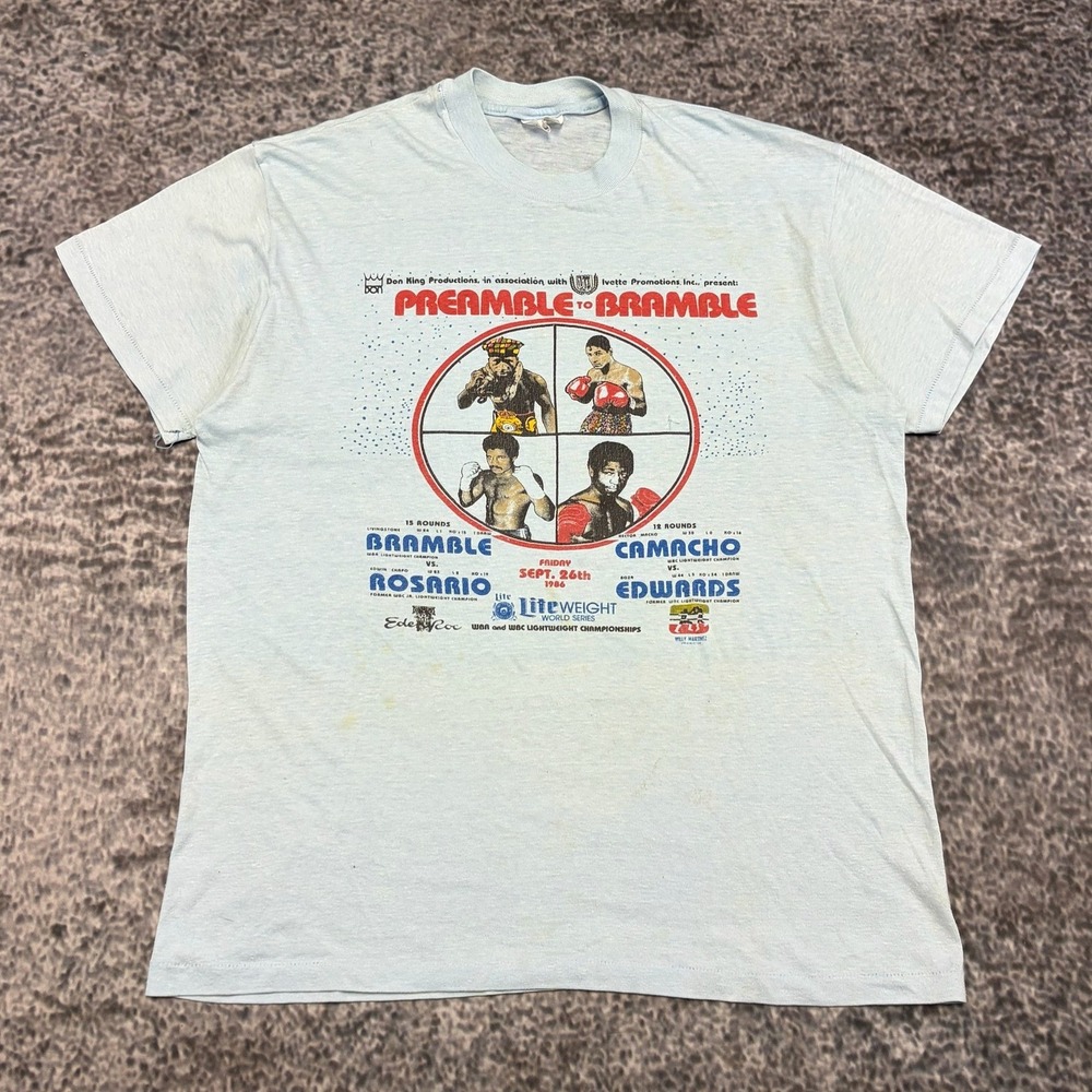 Vintage 80s Preamble To Bramble T Shirt Mens XL Blue Stedman Made In USA Boxing